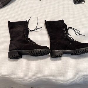 Stuart Weitzman Black Suede Combat Boots